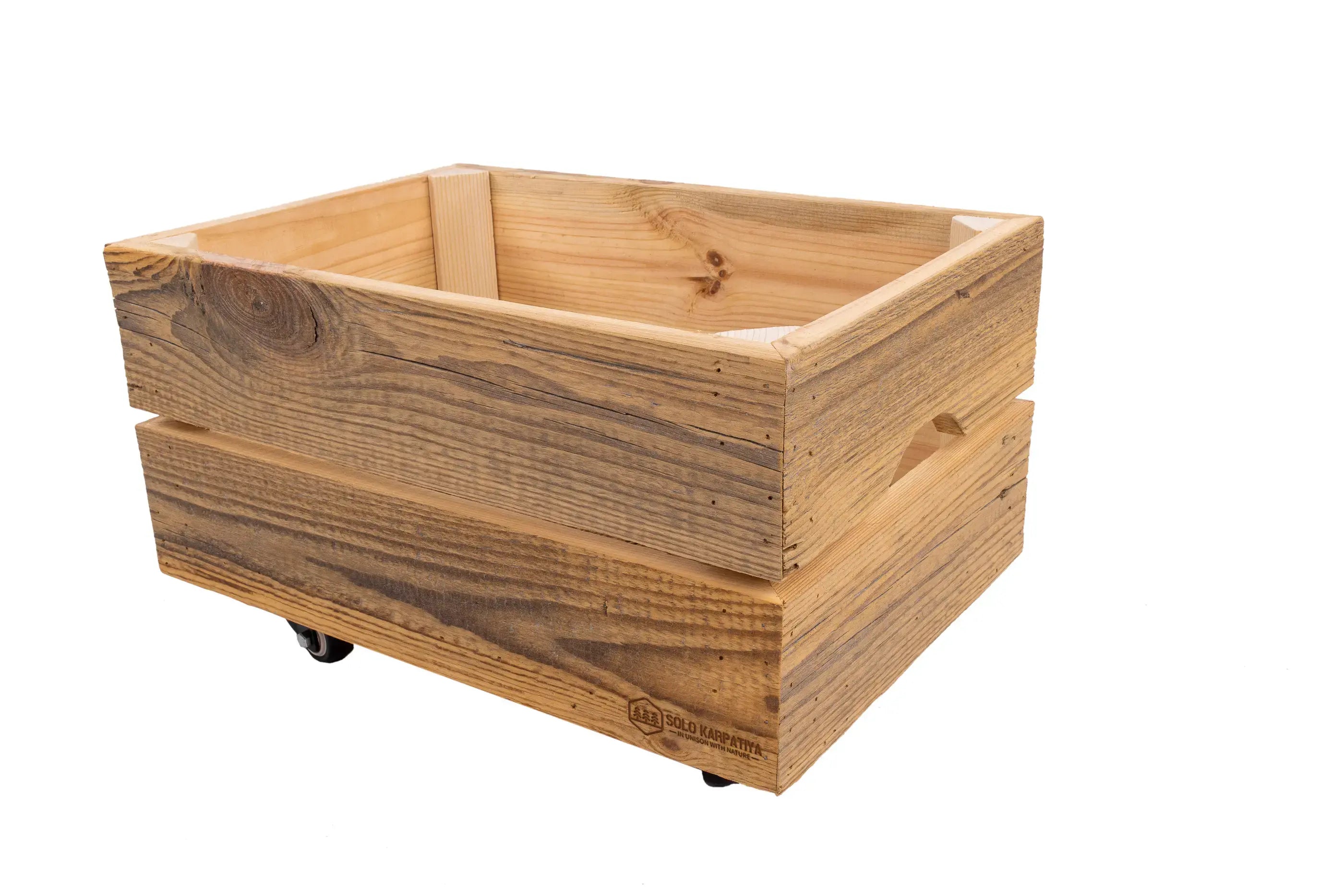 Small wooden box on wheels