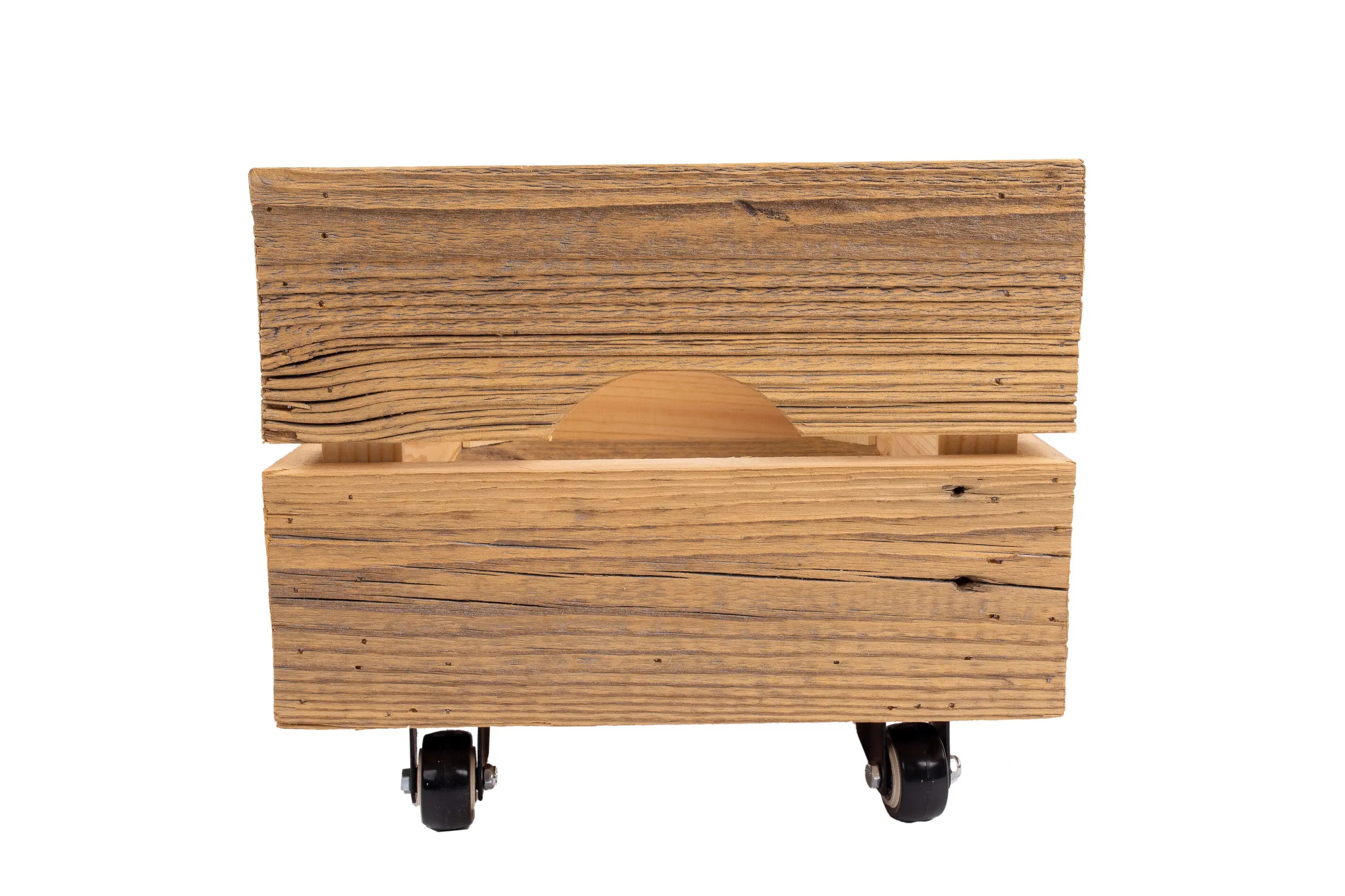 Small wooden box on wheels