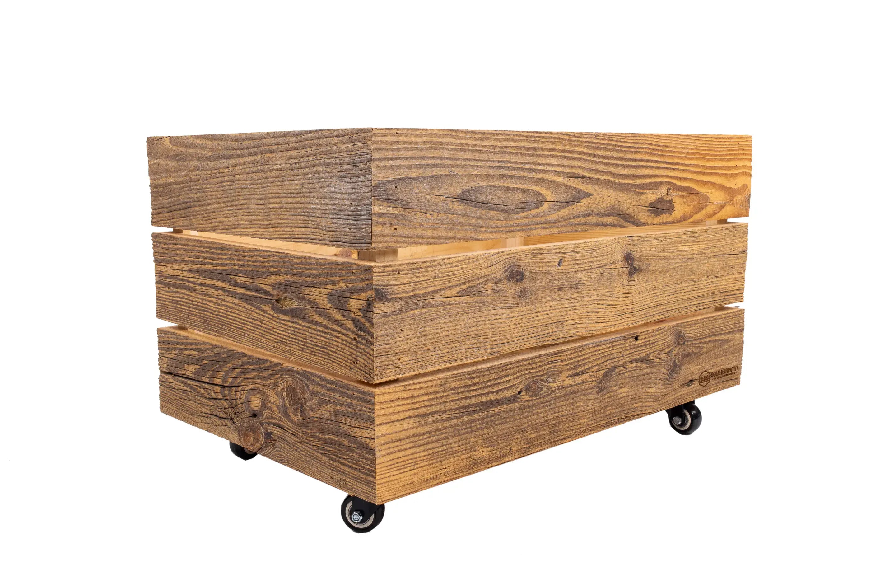 Large wooden box on wheels